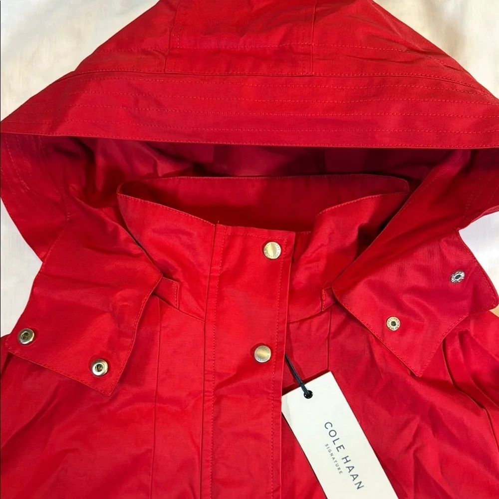 Cole Haan Red Rain Jacket Hip-Length with Removable Hood - Picture 12 of 14